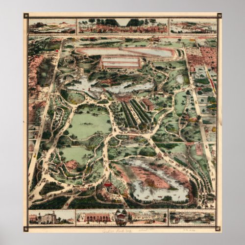Vintage Pictorial Map of Central Park NYC 1860 Poster