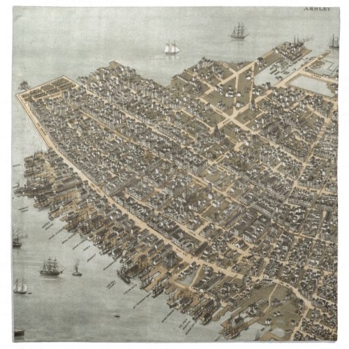 Vintage Pictorial Map of Charleston 1872 Cloth Napkin