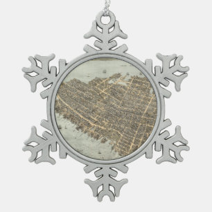 Vintage Pictorial Map of Charleston (1872) Snowflake Pewter Christmas Ornament