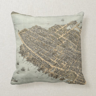Vintage Pictorial Map of Charleston (1872) Throw Pillow