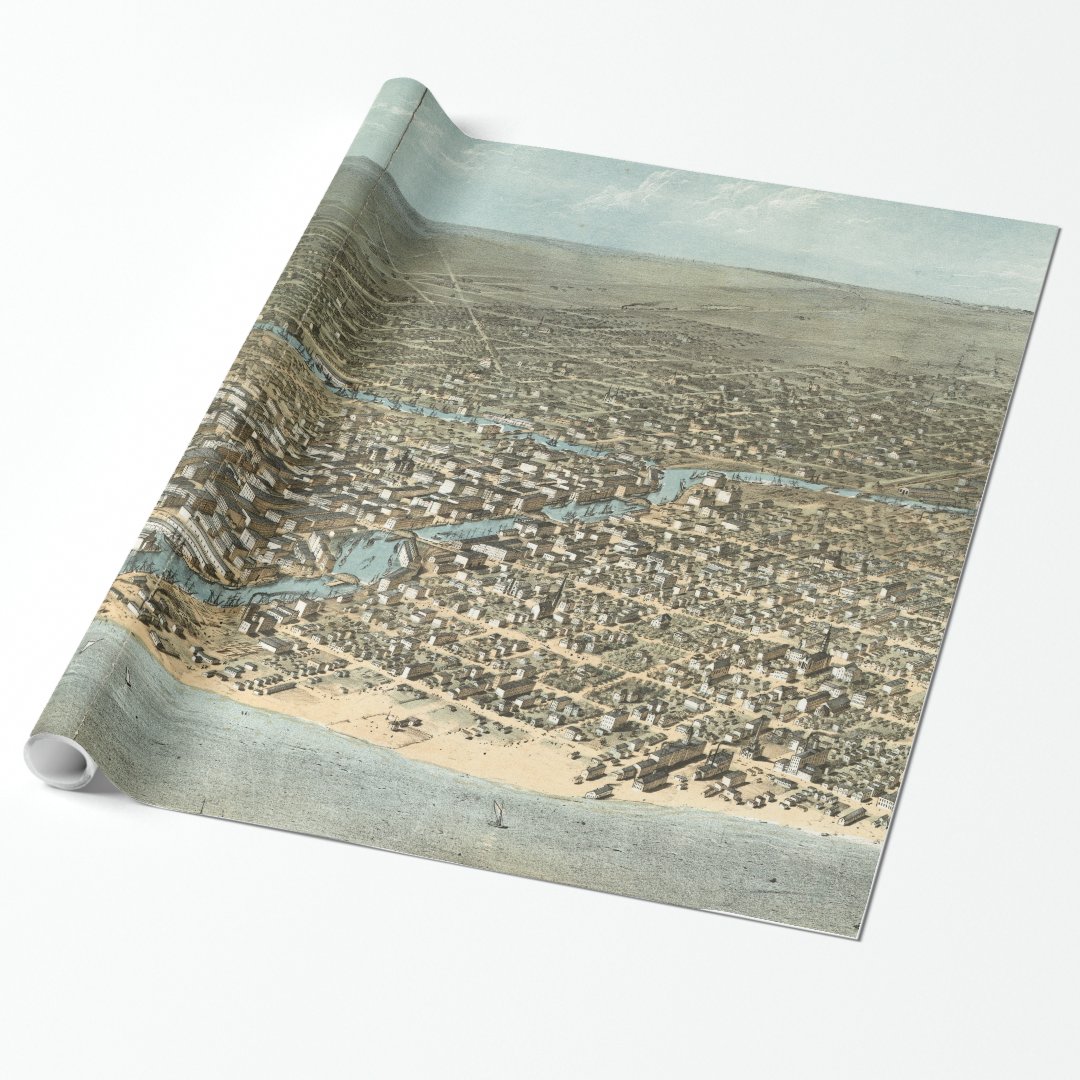 Vintage Pictorial Map of Chicago (1868) Wrapping Paper Zazzle