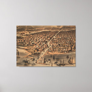 Vintage Pictorial Map of Chicago (1871)(2) Canvas Print