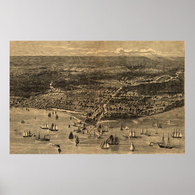 Vintage Pictorial Map of Chicago (1871) Poster (Front)