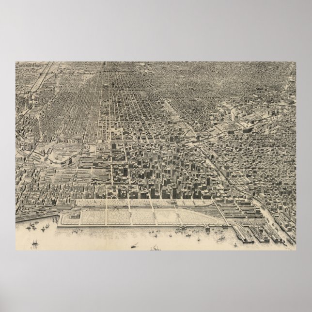 Vintage Pictorial Map of Chicago (1916) Poster (Front)