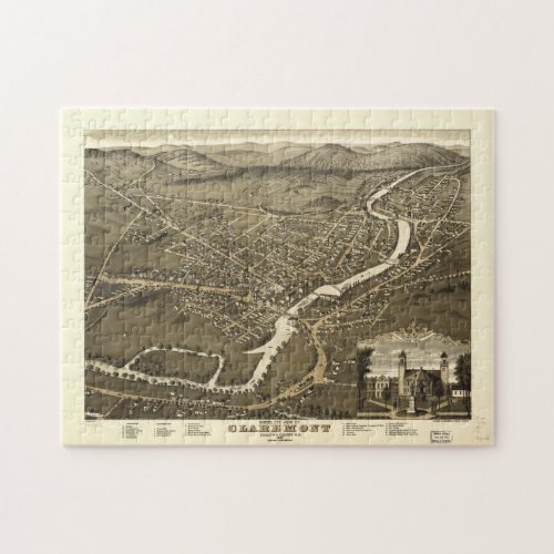 Vintage Pictorial Map of Claremont NH 1877 Jigsaw Puzzle