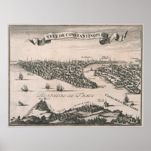 Vintage Pictorial Map of Constantinople 1696 Poster