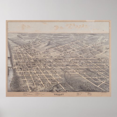 Vintage Pictorial Map of Dallas Texas 1872 Poster