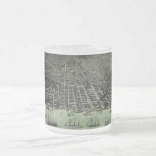 Vintage Pictorial Map of Detroit Michigan (1889) Frosted Glass Coffee Mug