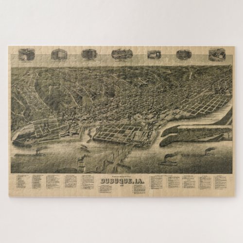 Vintage Pictorial Map of Dubuque IA 1889 Jigsaw Puzzle