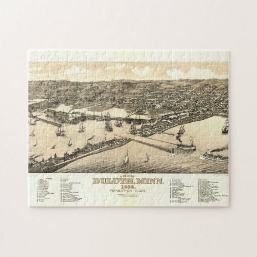 Vintage Pictorial Map of Duluth MN 1883 Jigsaw Puzzle