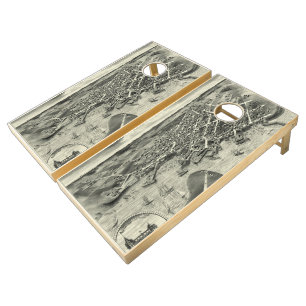 Vintage Pictorial Map of Edgartown MA (1886) Cornhole Set