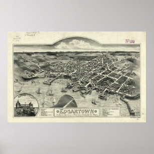 Vintage Pictorial Map of Edgartown MA (1886) Poster
