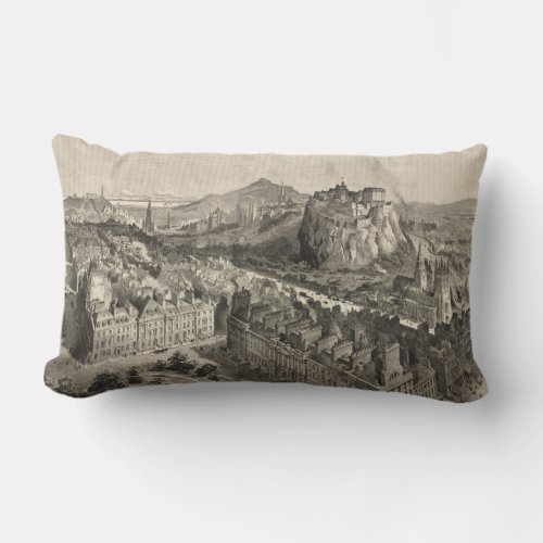 Vintage Pictorial Map of Edinburgh Scotland 1886 Lumbar Pillow