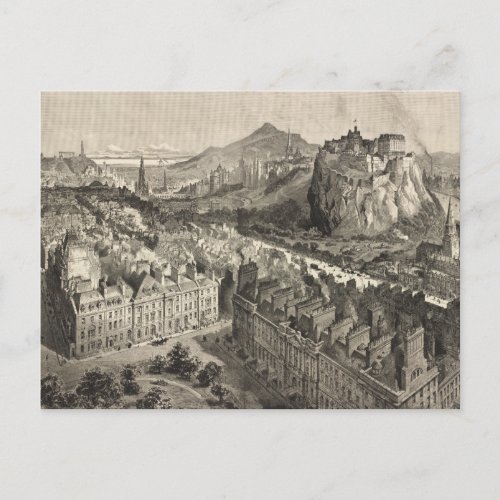 Vintage Pictorial Map of Edinburgh Scotland 1886 Postcard