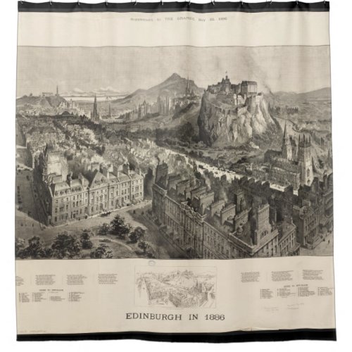 Vintage Pictorial Map of Edinburgh Scotland 1886 Shower Curtain