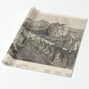 Vintage Pictorial Map of Edinburgh Scotland (1886) Wrapping Paper