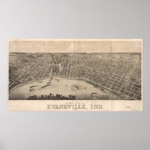 Vintage Pictorial Map of Evansville Indiana (1880) Poster
