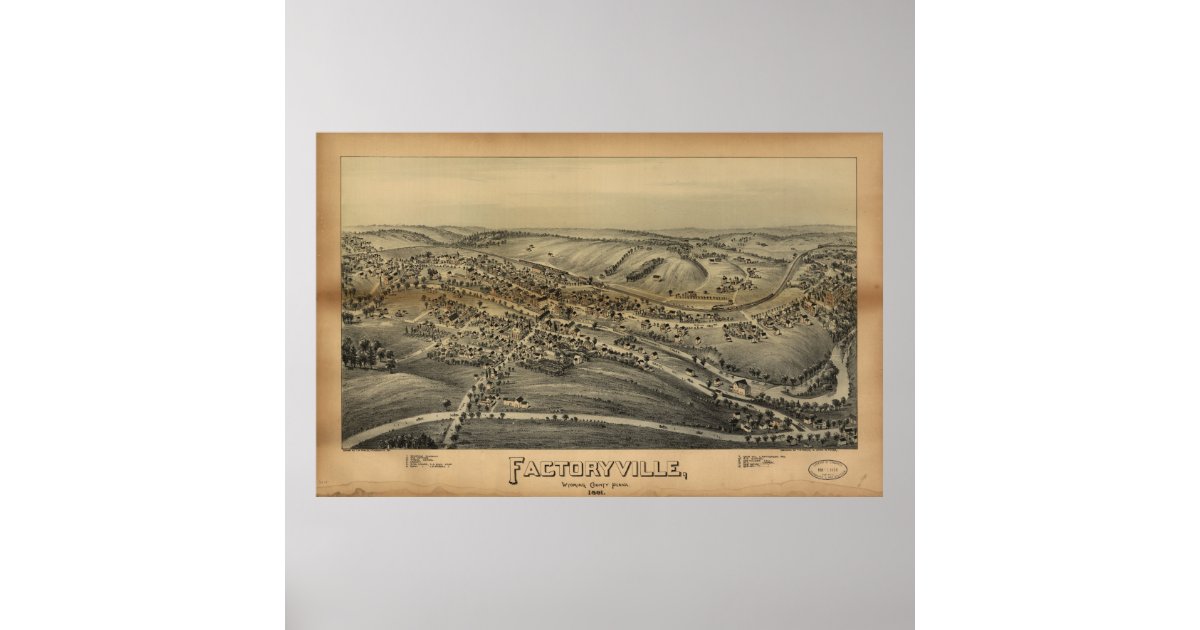 Vintage Pictorial Map of Factoryville PA (1891) Poster Zazzle