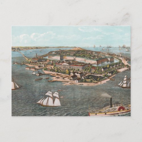 Vintage Pictorial Map of Fort Monroe Virginia Postcard