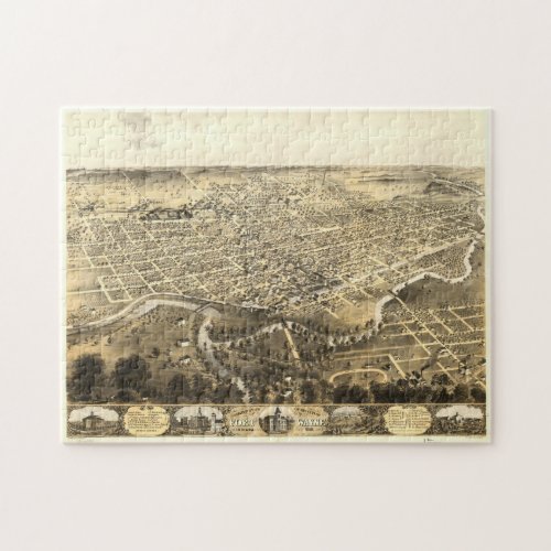 Vintage Pictorial Map of Fort Wayne Indiana 1868 Jigsaw Puzzle