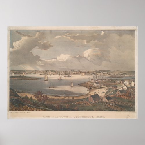 Vintage Pictorial Map of Gloucester MA 1836 Poster