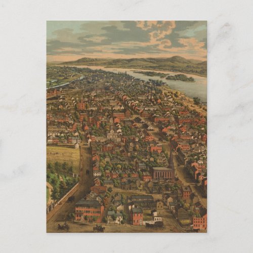 Vintage Pictorial Map of Harrisburg PA 1855 Postcard