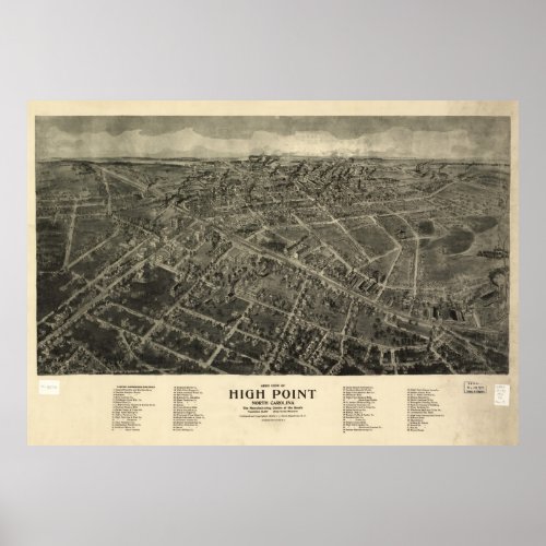 Vintage Pictorial Map of High Point NC 1913 Poster