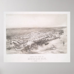 Vintage Pictorial Map of Hoboken NJ (1860) Poster
