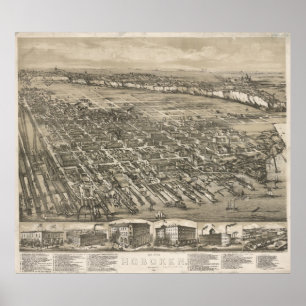 Vintage Pictorial Map of Hoboken NJ (1881) Poster