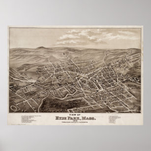 Vintage Pictorial Map of Hyde Park MA (1879) Poster