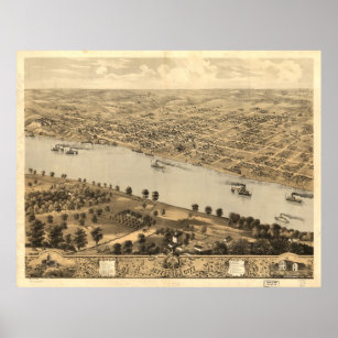 Vintage Pictorial Map of Jefferson City MO (1869) Poster