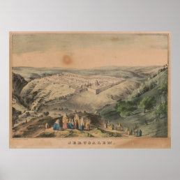 Vintage Pictorial Map of Jerusalem Israel (1846) Poster