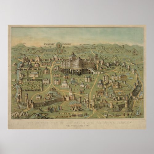 Vintage Pictorial Map of Jerusalem Israel 1871 Poster