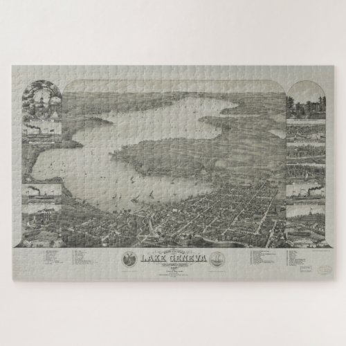 Vintage Pictorial Map of Lake Geneva WI 1882 Jigsaw Puzzle