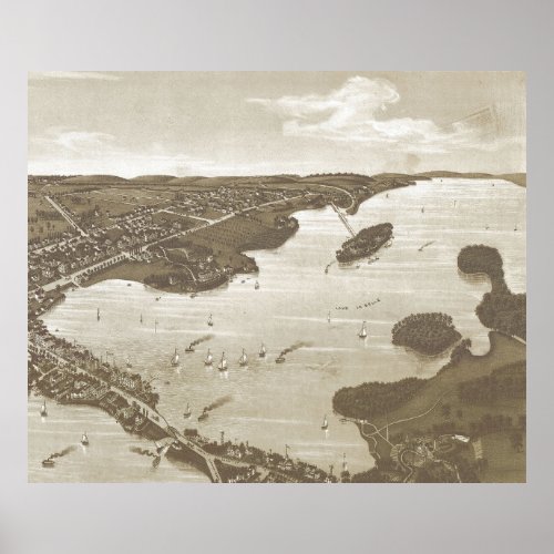 Vintage Pictorial Map of Lake Lac La Belle WI 188 Poster