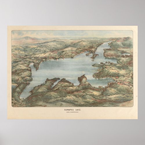 Vintage Pictorial Map of Lake Sunapee 1905 Poster