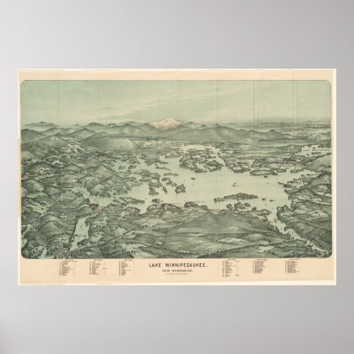 Vintage Pictorial Map of Lake Winnipesaukee 1903 Poster