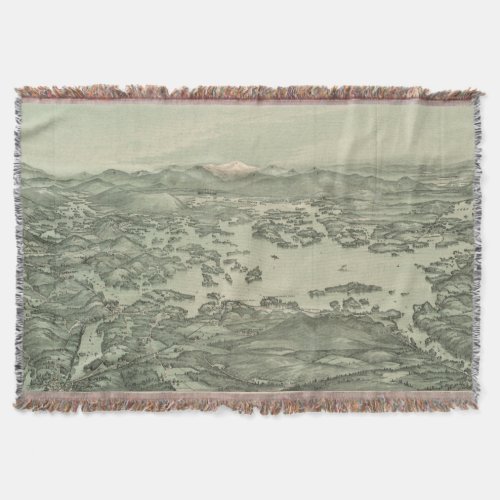 Vintage Pictorial Map of Lake Winnipesaukee 1903 Throw Blanket