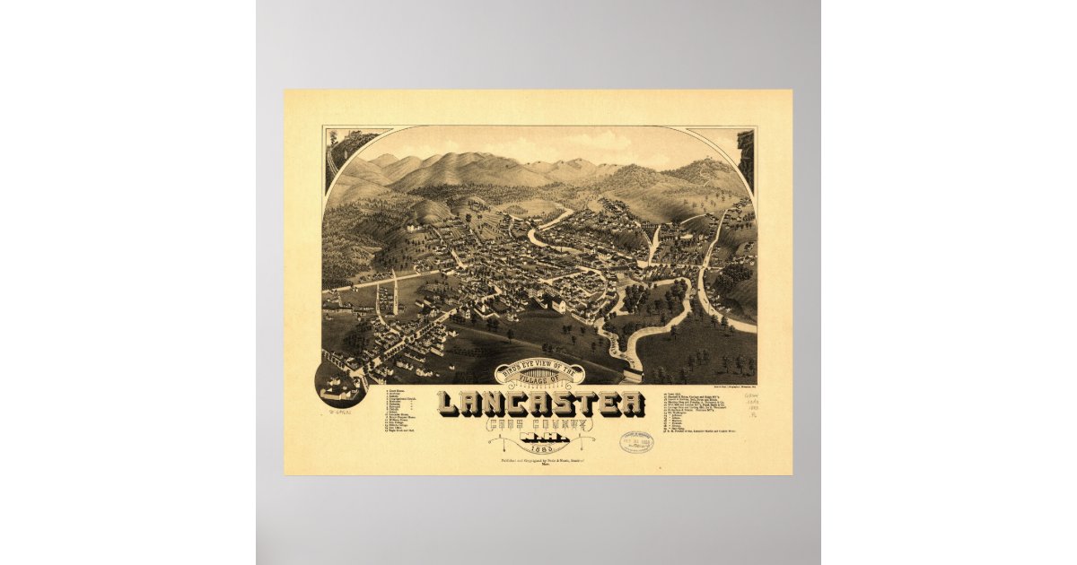 Vintage Pictorial Map of Lancaster NH (1883) Poster Zazzle