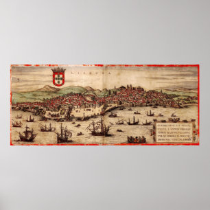 Vintage Pictorial Map of Lisbon Portugal (1572) Poster