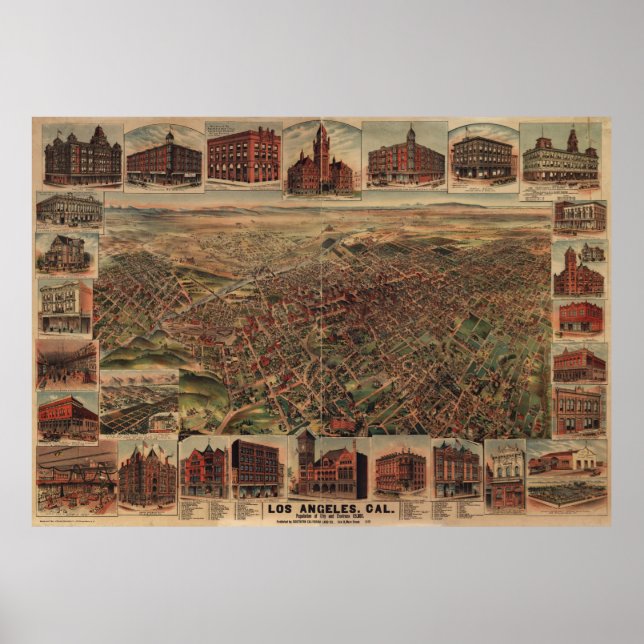 Vintage Pictorial Map of Los Angeles (1891) Poster (Front)