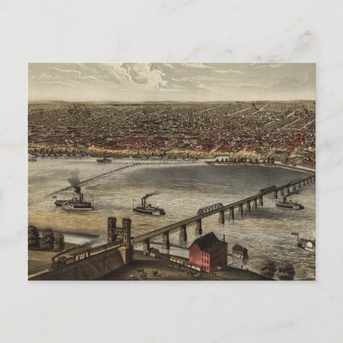 Vintage Pictorial Map of Louisville 1876 Postcard