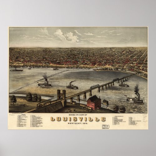 Vintage Pictorial Map of Louisville 1876 Poster
