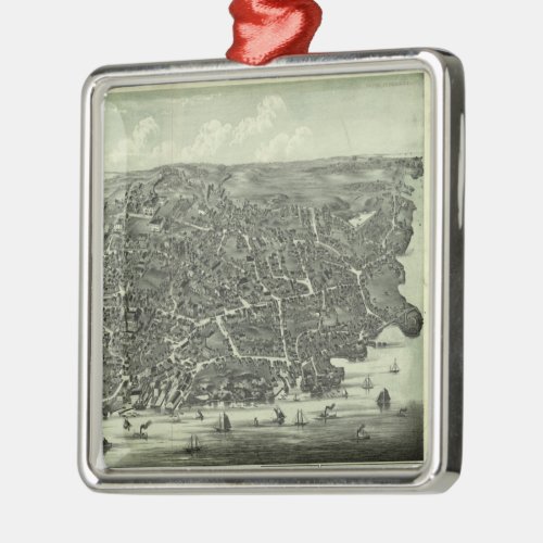 Vintage Pictorial Map of Marblehead MA 1882 Metal Ornament