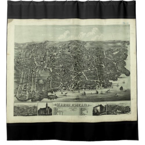 Vintage Pictorial Map of Marblehead MA 1882 Shower Curtain