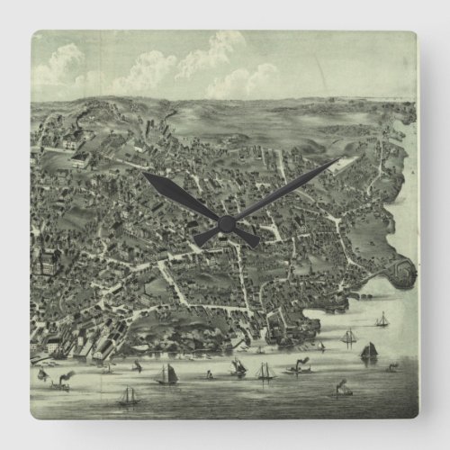 Vintage Pictorial Map of Marblehead MA 1882 Square Wall Clock