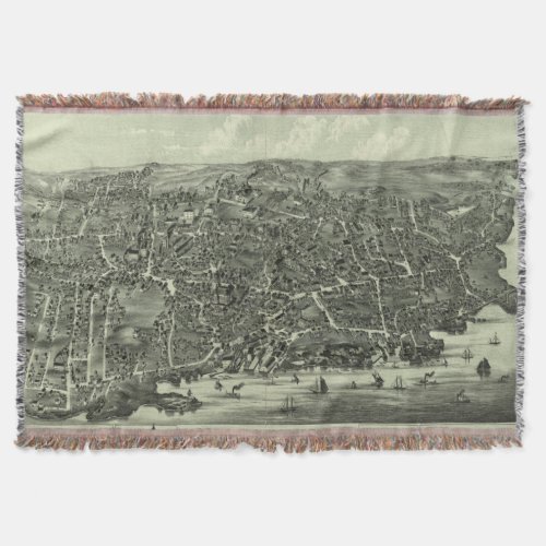Vintage Pictorial Map of Marblehead MA 1882 Throw Blanket