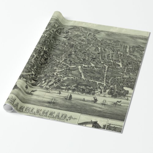 Vintage Pictorial Map of Marblehead MA 1882 Wrapping Paper
