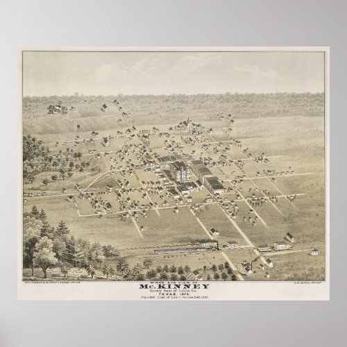 Vintage Pictorial Map of McKinney Texas 1876 Poster