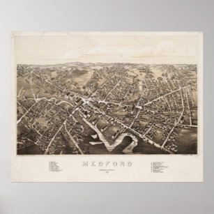 Vintage Pictorial Map of Medford MA (1880) Poster